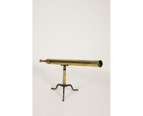 A VICTORIAN BRASS CASED TABLE STANDING TELESCOPE, by 'Broadhurst Clarkson & Co, 63 Farringdon Road, London EC'. With eyepiece