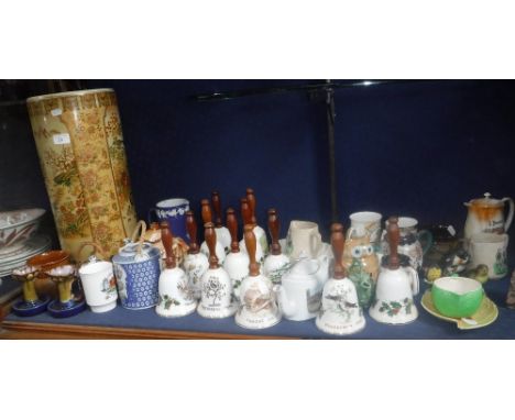 AN ORIENTAL CERAMIC STICK STAND, A collection of Royal Grafton Christmas bells, Beswick birds and a collection of paintings