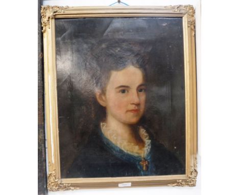 A 19TH CENTURY OIL ON CANVAS PORTRAIT OF A YOUNG GIRL