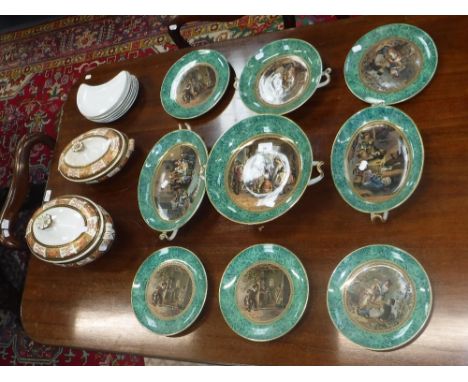 A 19TH CENTURY 'PRATT' DESSERT SERVICE, comprising a large comport, with a central scene after 'Mulready  R A' , three servin