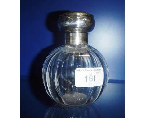 A CUT-GLASS SCENT FLASK with plated lid, engraved with the initial 'C'