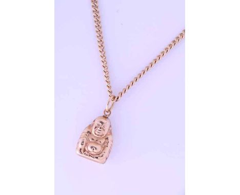THREE NINE CARAT GOLD PENDANTS
comprising of a Charles Rennie Mackintosh style pendant, a doll pendant, and a buddha pendant,