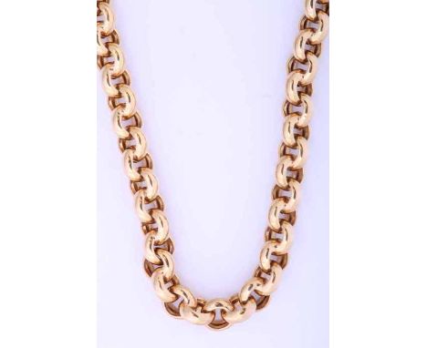 NINE CARAT GOLD BELCHER LINK CHAIN NECKLACE
formed of circular links, hallmarked nine carat gold, 40cm long, 13.7gms