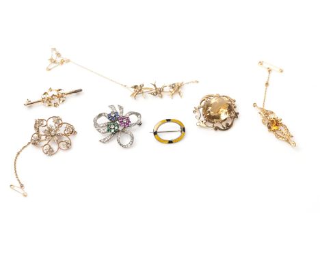 GROUP OF VICTORIAN AND EARLY TWENTIETH CENTURY BROOCHES
comprising of three seed pearl brooches, two citrine brooches, a boul