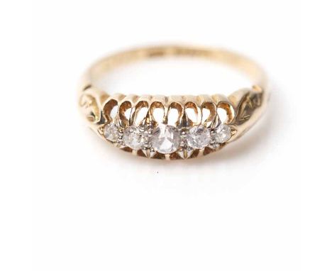 DIAMOND FIVE STONE RING
set with five brilliant cut diamonds, in pierced setting, in eighteen carat gold, size J-K