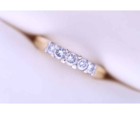 DIAMOND FIVE STONE RING
set with five graduated brilliant cut diamonds totalling approximately 0.50 carats, in eighteen carat