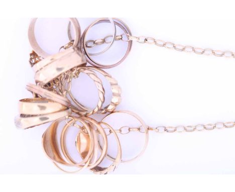 COLLECTION OF GOLD RINGS AND A GOLD CHAIN
including bands, dress rings, etc, 46.8gms gross