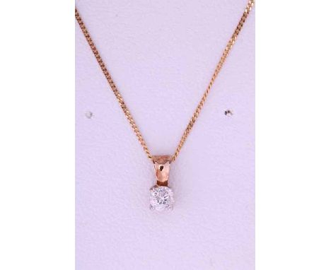 DIAMOND SOLITAIRE PENDANT
the brilliant cut diamond approximately 0.17 carats, in nine carat gold, on a chain
