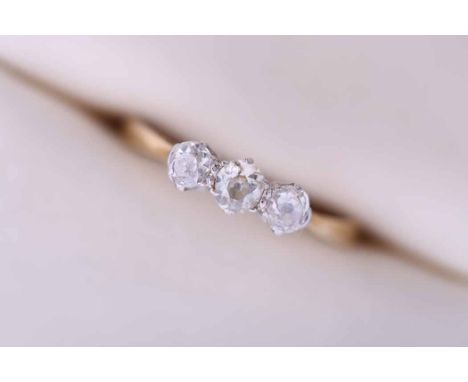 DIAMOND THREE STONE RING
the three brilliant cut diamonds totalling approximately 0.50 carats, in eighteen carat gold and pla