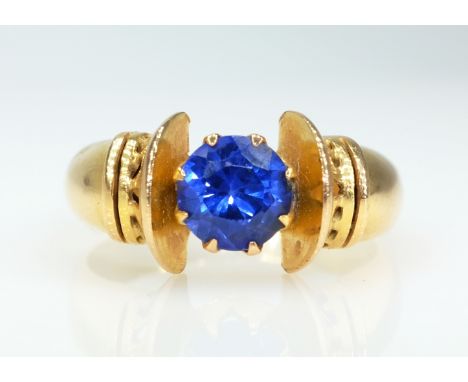 Single stone sapphire gold ring with Portuguese 800 mark Condition Report Approx 2.6gm size M-NClick here for further images,