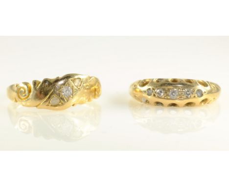 Two early 20th century diamond 18ct gold rings    Condition Report  approx 4.7gm sizes L & J-K Click here for further images,