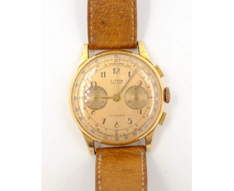 Titus Geneve Art Deco 18ct gold chronograph wristwatch case no 142127 Condition Report not ticking back case comes off but un