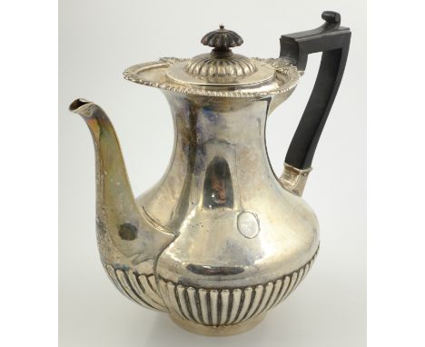 Victorian silver hot water jug by Alfred Benson & Henry Hugh Webb London 1890, the base of teapot engraved Hunt & Roskell lat