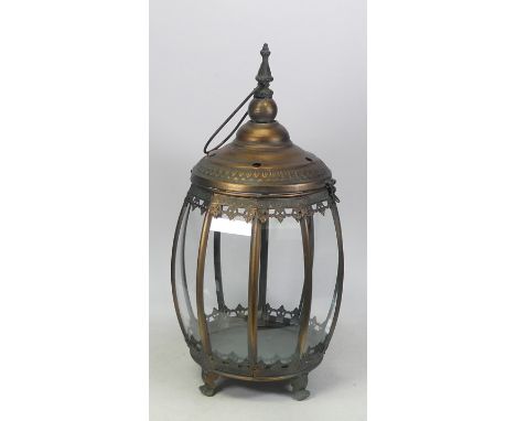 Metal and glass hanging lantern,with hinged top,h.48cm