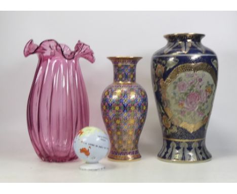 Selection of Ceramics to include Oriental Floral and Gilt Edged Decorative Vase, Smaller Oriental Cloisonne style Enamel Vase