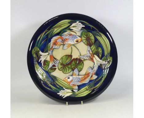Boxed Moorcroft Large Charger With Quiet Waters Design By Philip Gibson