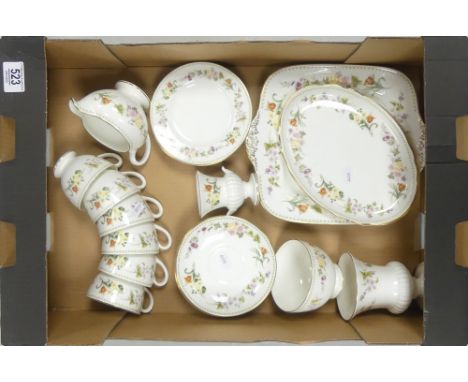 Wedgwood 'Mirabelle' R4537 Tea Set to include Cups, Saucers, Square Double Handled Sandwich Plate, Two Oval Dishes, Side Plat