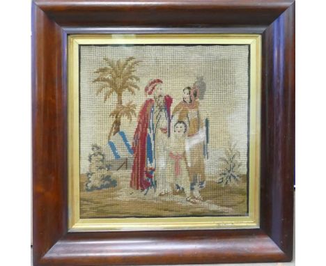 A Framed Tapestry Picture depicting biblical scene. Framed behind glass. Size incl. frame, Height: 56cm Width: 54cm