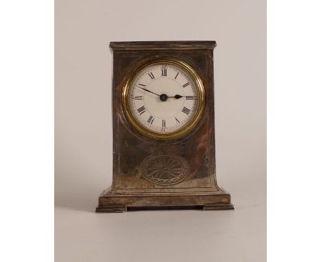 Edwardian Silver mantle clock, hallmarked for Chester 1904, h.13.5 x w.11cm x d.6cm.