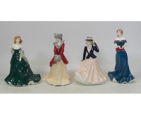 Four Royal Worcester Lady Figures to include Birthstone 'Aries', Les Petites 'Lara' - Christmas Morning - Limited Edition of 
