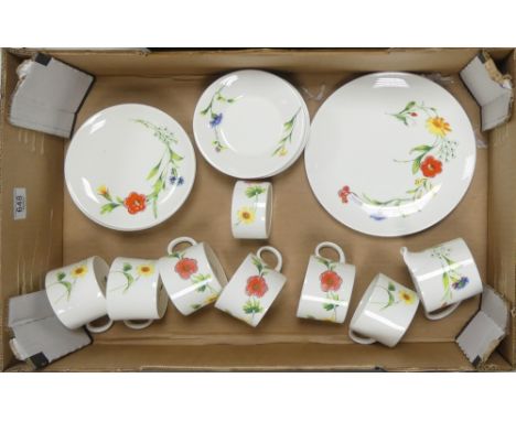Wedgwood Bone China 'Corn Flower' Susie Cooper Design Including Six Cups, Six Deep Saucers, Six Side Plates, One Round Cake P