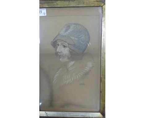 UNDERWOOD (Early 20th Century) Portrait Sketches of a Gentleman in a Bowler Hat together with a Lady in Cloche Hat heightened