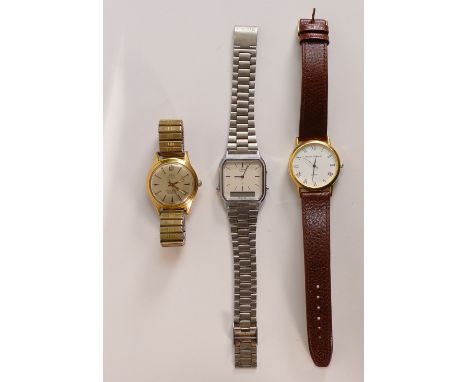 A collection of gentlemans vintage wristwatches including Perfect Watch Co automatic wristwatch, Casio quartz and Claudio Car