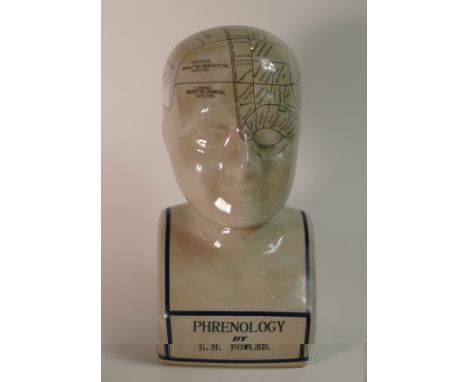 L. N. Fowler Ceramic Phrenology Head. Height: 30cm