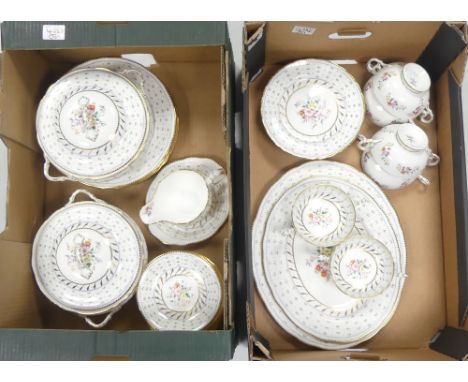 New Chelsea Dinner Service Hand Painted Floral Design With Raised Decoration Dated 1926 including Two Serving Platters 38cm &
