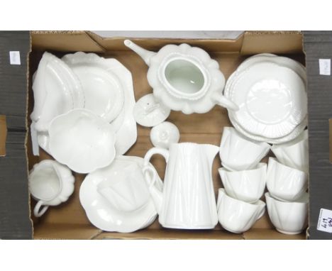 Shelly Dainty White Tea Set to include Teapot and Stand, Sugar Bowl, Milk Jug, Bread &amp; Butter Plate, Hot Water Jug and St