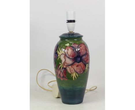 Moorcroft Lamp Base Clematis Pattern On Green Ground 28cm Tall