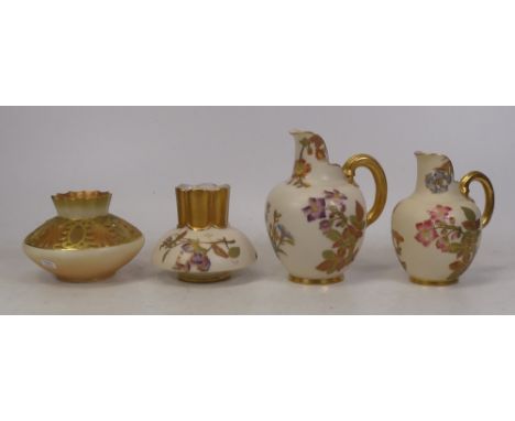Selection of Royal Worcester Blush Ivory Porcelain hand painted with floral sprays to include Squat Bud Vase 991, Reticulated