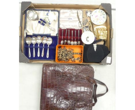 A Collection of Jewellery and other items to include Cutlery, noevelty Camera Lighter, Handbags, Cutlery, Flash Faux Croc Bag