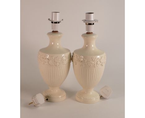 Two Wedgwood Cream Ware Lamp Bases Embossed With Grape &amp; Vine Edme 28cm Tall (2)