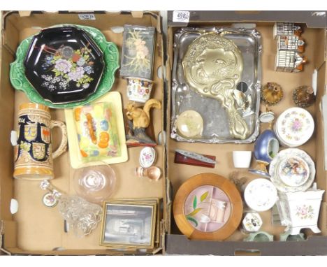 Mixed Ceramics To Include Two Miniature Doulton Lambeth Jugs 8cm Tall, Silver Plated Hand Mirror, Jewellery Box, China Trinke