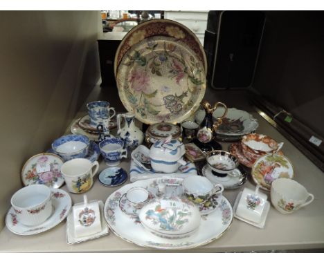 A selection of decorative ceramics including Wileman teacup, Copeland Spode, Delft etc