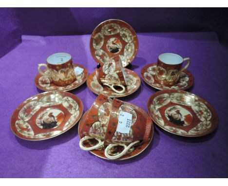 A vintage part tea coffee service in a Satsuma style palette 