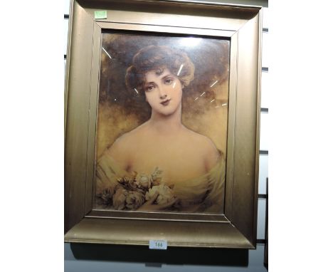 An early 20th century crystoleum after Albert Solbicc, portrait study, lady holding her rose 