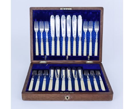 I* A Set of Twelve Edward VII Silver and Ivorine Handled Fish Knives and Forks and Mixed Silverware, the fish knives and fork
