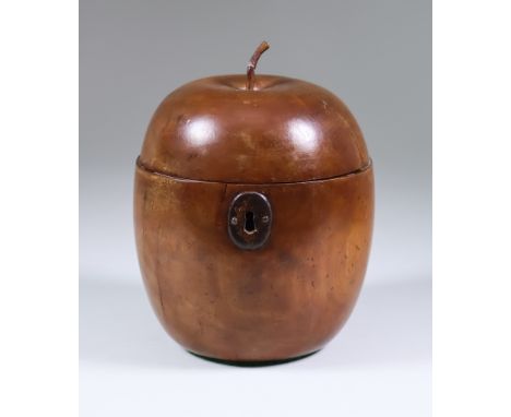 An English Sycamore Tea Caddy of Apple Form, Late 18th/Early 19th Century, with original key escutcheon and lock, 6.5ins high