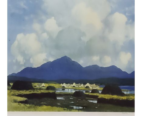 ***Paul Henry (1876-1958) - Photolithograph - "Peat Stacks and Cottages, Connemara", signed in pencil and with Fine Art Trade