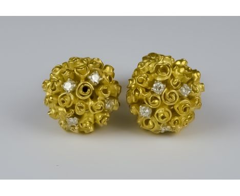 A Pair of 18ct Gold and Diamond Cufflinks, Modern, by Andrew Grima, each in the form of a bunch of roses and set with four sm