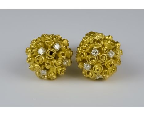 A Pair of 18ct Gold and Diamond Cufflinks, Modern, by Andrew Grima, each in the form of a bunch of roses and set with four sm