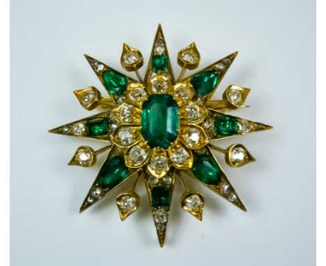 An Emerald and Diamond Brooch, Pendant or Hair Slide at Will, Early 20th Century, retailed by Edmond Johnson, Jeweller to the