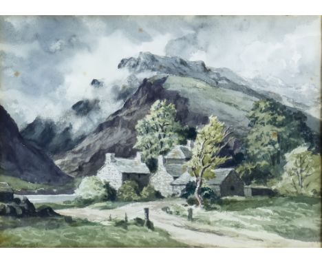 ***George Mackley (1900-1983) - Watercolour - Stone built farmhouse at the foot of a mountain, signed and dated 1976, 10ins x