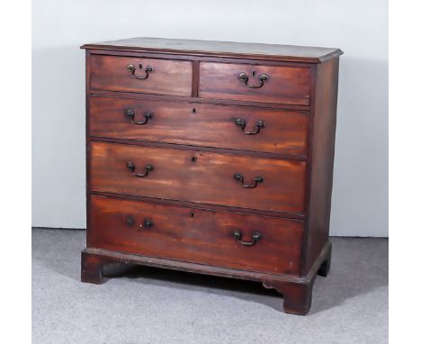 A George III Mahogany Chest, with moulded edge to top, fitted two short and three long graduated drawers with brass swan neck