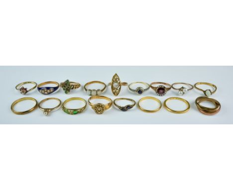 Seventeen Assorted Gold and Gem Set Rings, Modern, assorted gold carats, stones and ring sizes, gross weight 30.3g Note: Phot