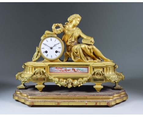 A Late 19th Century Gilt Metal Cased Mantle Clock, by Japy Freres, the case by P.H. Mourey, No.35498, the 3ins diameter white