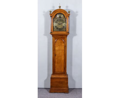 An 18th Century Longcase Clock by James Bowra, of Sevenoaks, the 12ins arched brass dial with Roman and Arabic numerals, subs