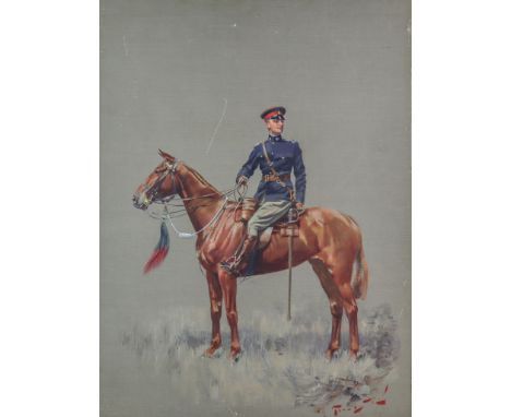 Early 20th Century British School - Gouache - Portrait of a mounted Army Officer, indistinctly signed, artist's board 24ins x